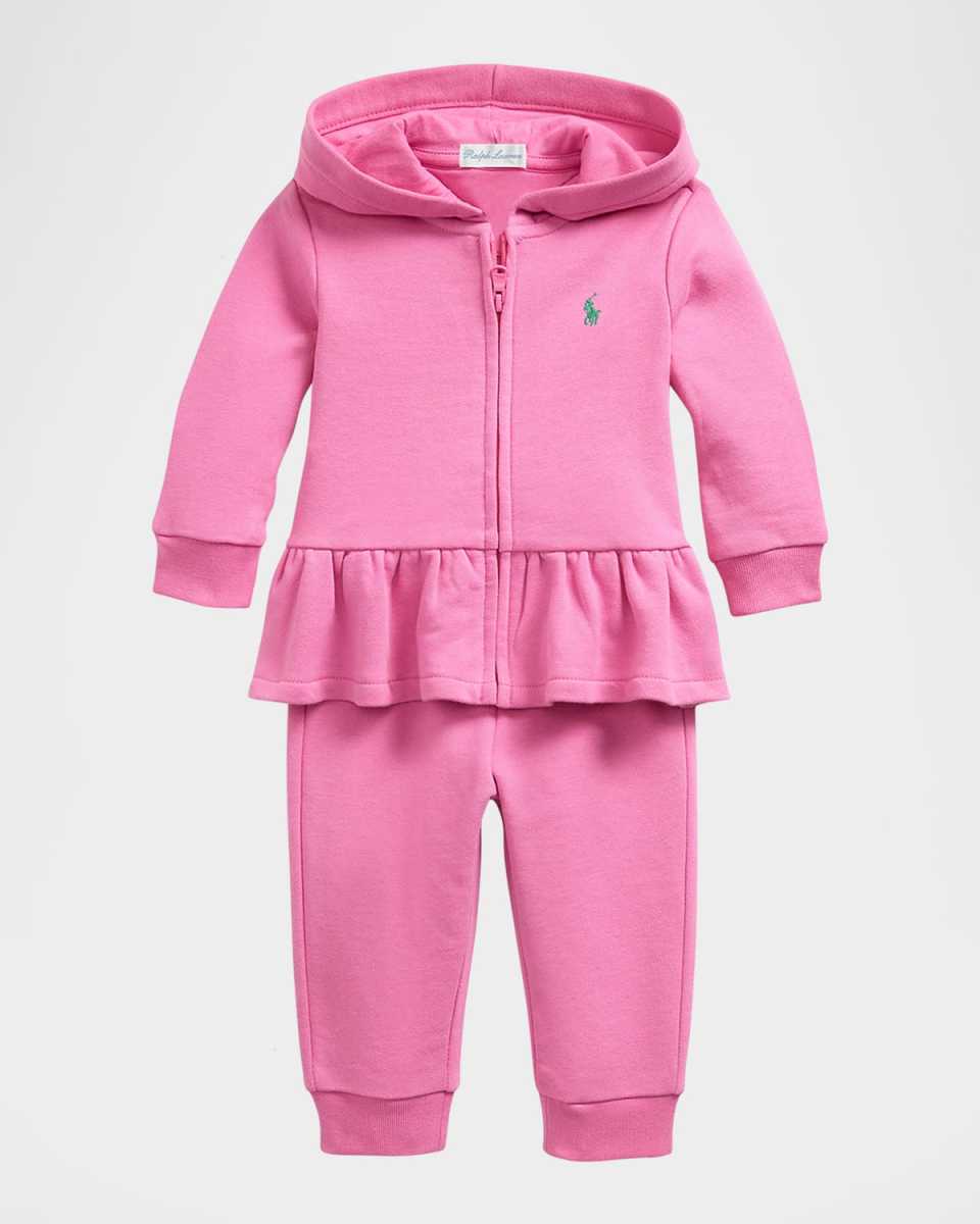 Girl's Ruffle French Terry Hoodie Set, Size 3M-